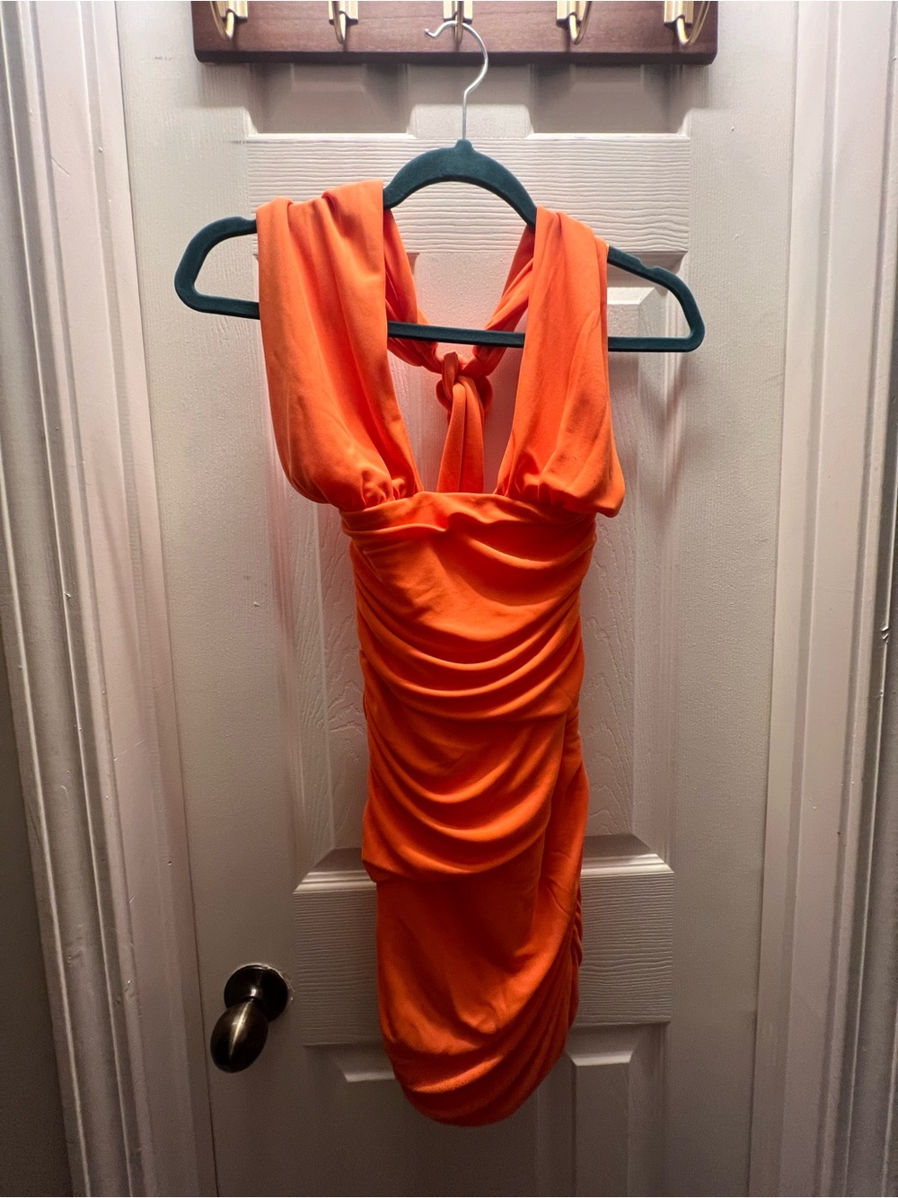 Zara Halter Orange Ruched Mini Dress